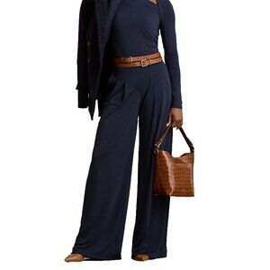 Ralph Lauren Black Label Women Pleated Wide Leg Pants Size 8 Navy Blue